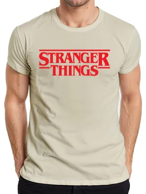 Imagen del producto de Camiseta para hombre, estilo retro de los años 80, con motivos de la serie "Stranger Things", diseño "Hawkins Upside Down", ideal para fans. Talla: M. Color: Natural