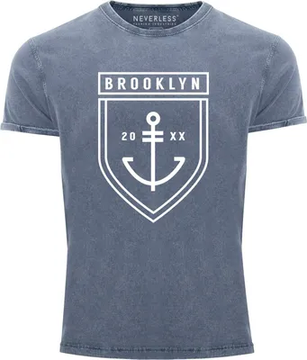 Produktbild von Cooles Angesagtes Herren T-Shirt Vintage Shirt Brooklyn Anker Aufdruck Used Look Slim Fit Neverless® blau XXL