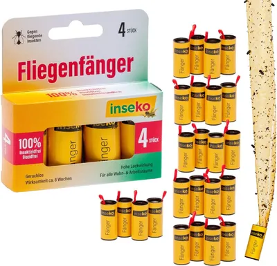 Produktbild von inseko 24 x Fliegenfalle I Premium Fliegenfänger Rollen I Fruchtfliegenfalle I umweltfreundlich & giftfrei - 6 Packungen (552403)
