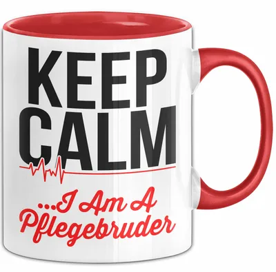 Zdjęcie produktu dla Filiżanka dla pielęgniarki i opiekuna – zabawny pomysł na prezent z napisem „Keep Calm, I Am A Pflegebruder” (czerwona)