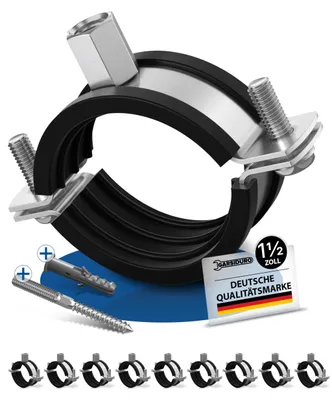 Immagine prodotto di Morsetti per tubi professionali - 1 1/2 pollici (47-51 mm) - 10 pezzi - Morsetti a vite per tubi - Acciaio zincato - Inserti in gomma - Morsetti per tubi