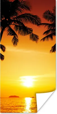 Produktbild von MuchoWow® Poster Palme - Sonnenuntergang - Strand - Orange - Tropisch 75x150 cm - Dekoration für die Wände