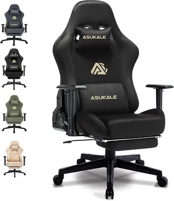 Produktbild von Gaming Stuhl, Atmungsaktiver Bürostuhl Ergonomisch aus Hochwertigem Stoff, PC-Stuhl mit Massage Lendenstütze, Verstellbarer und Drehbarer Schreibtischstuhl mit Fußstütze, Schwarz