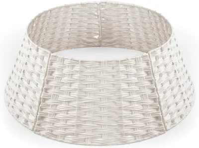 Productafbeelding van Kerstboomrok van kunstrotan in wit, rond model, 70 x 50 x 26 cm