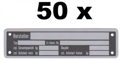 Produktbild von 50 x Blanko Typenschild Anhängertypenschild Neutral Anhänger - Vers. 5