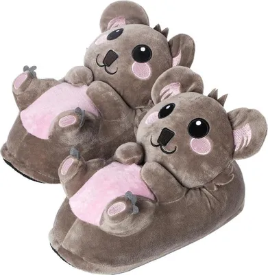 Produktbild von Corimori Süße Plüsch Hausschuhe (10+ Designs) Koala „Hugo“ Slipper Einheitsgröße 34-44 Uni Pantoffeln Grau