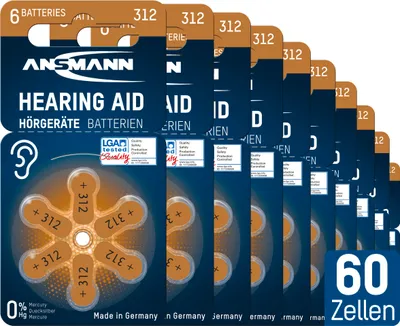 Produktbild von ANSMANN Hörgerätebatterien Typ 312 braun, 60 Stück