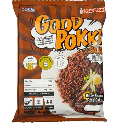 Immagine prodotto di Dongwon | Spaghetti di riso con Ramen Jjajang Rapokki - 250 g - Salsa di fagioli neri - Contiene latte e soia - Goodpokki