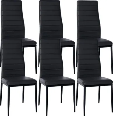 Image de lot de 6 chaises de salle à manger - chaises de salle à manger - assise confortable rembourrée de velours ou de similicuir | Couleur : noir | Matériau : similicuir