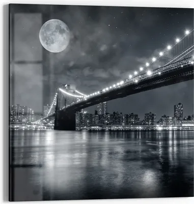 Produktbild von DEQORI Glasbild Echtglas 50x50 cm 'Mond über Manhattan' Wandbild Bild modern Deko