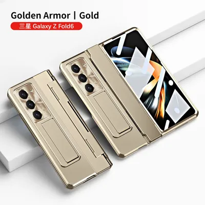 Obrázek produktu pro Pouzdro na Samsung Galaxy Z Fold 6 s ochranou displeje a objektivu, galvanizované pouzdro se stojánkem Zlato