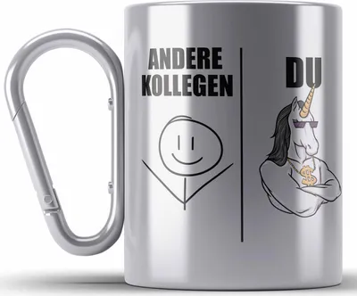 Produktbild von Trendation - Bester Kollege Edelstahl Tasse Karabiner Geschenk Lieblingskollege mit Spruch Danke Lustig (Silber)