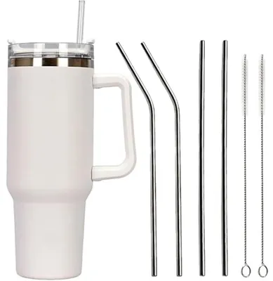 Doppelwandiger Thermobecher mit Deckel und Strohhalm für heiße und kalte Getränke - Ideal für unterwegs