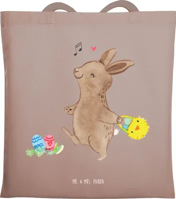 Produktbild von Mr. & Mrs. Panda Shopping Tasche Hasen Eier suchen - Braun Pastell - Geschenk, Ostern, Tote Bag, Laptoptasche, Einkaufstasche, Beutel, Stoffbeutel