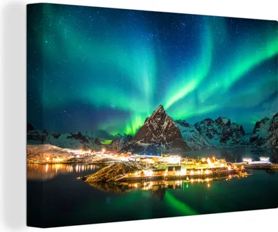 Produktbild von OneMillionCanvasses® - Leinwandbilder - 150x100 cm, Nordlicht - Lichter - Berg - Norwegen, Wandbilder Kunstdruck Wanddekoration