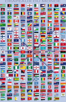 Produktbild von Flaggen Der Welt Kunstdruck Bild - Ländernamen Und Hauptstädte, In Französisch (180 x 120 cm)