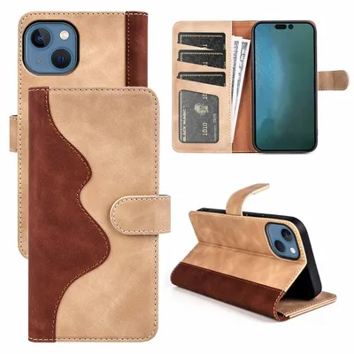 Image de Étui de protection design pour Apple iPhone 14 Plus, marron, en simili cuir