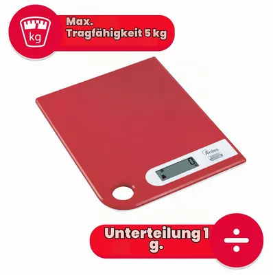 Produktbild von Ardes AR1PA1, Elektronische Küchenwaage, 5 kg, 1 g, Rot, Arbeitsplatte, Rechteck