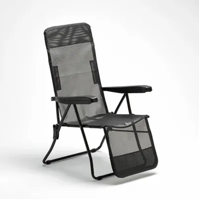Produktbild von Strandliege Liegestuhl Sonnenliege mit Armlehnen und Fußstütze für den Garten Relax - Schwarz