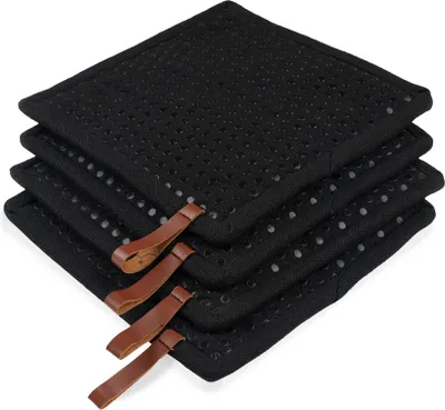 Produktbild von CHEF Topflappen mit Tasche 4 Stück | Silikon Dots Licor | Topflappen Schwarz | 20x20cm