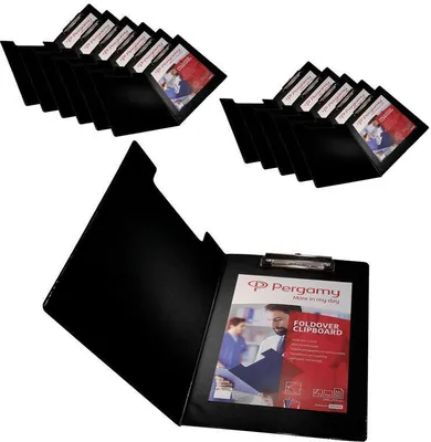 Produktbild von Klemmbrett Schreibunterlage Schreibbrett 12er Set Pergamy A4 Klemmmappe Schwarz