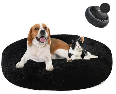 Obrázek produktu pro Psí pelíšek Donut, plyšový, omyvatelný, měkký, průměr 80 cm, černý