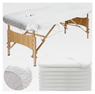 Produktbild von 30 Stück Einweg Spannlaken mit Loch für Massageliegen, 90 x 215 cm, wasserdicht, hygienisch, aus Vlies (weiß mit Loch)