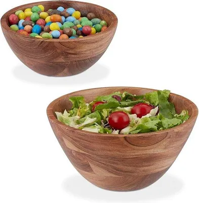 Productafbeelding van Ronde houten schalen, 19 en 25 cm, bruin, geschikt voor salades en snacks