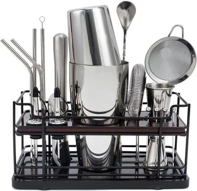 Produktbild von Cocktailshaker Set - Edelstahl mit Messbecher und Stampfer