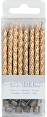 Goldene Kerzen mit Halter, 16 Stück, 6 x 0,5 cm, Wachs
