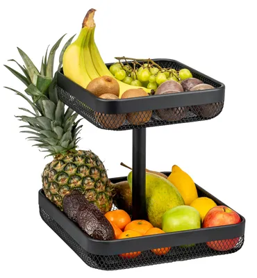 Zdjęcie produktu dla eluno 2-stöckige eckige Obstetagere / Brotkorb, Obstschale, Obstkorb aus schwarzem Metall