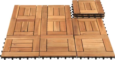 Zdjęcie produktu dla Zestaw płytek drewnianych Jayseuw 99x, 1 m², idealny jako płytki tarasowe i balkonowe z drewna akacjowego, 30x30 cm, do ogrodu, tarasu i balkonu