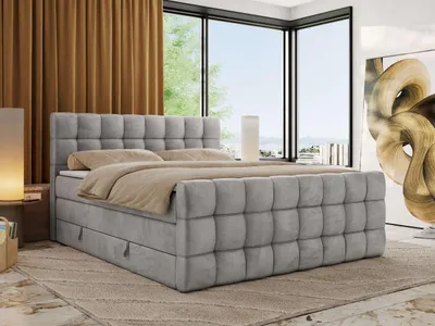 Produktbild von MKS MEBLE Boxspringbett mit Stauraum ALTIVO KING DUO 180x200 Bett mit Fußteil Multipocket-Matratze H3 Polsterbett für das Schlafzimmer - Hellgrau Velvet