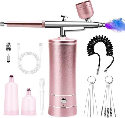 Image de Kit d'air comprimé sans fil avec compresseur USB rechargeable pour le modélisme, le maquillage, la coiffure et la décoration de gâteaux - rose