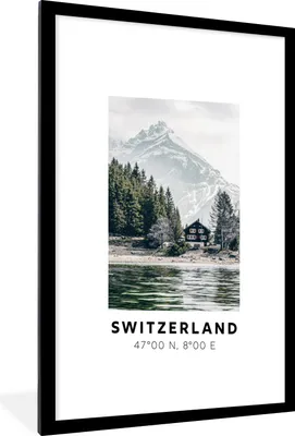 Produktbild von MuchoWow® Gerahmtes Poster Schweiz - Haus - See 60x90 cm - Poster mit Schwarzem Bilderrahmen Wandposter Rahmen Foto Bilder - Dekoration - Wandposter Wohnzimmer - Hochwertig