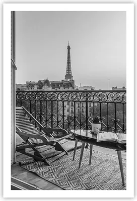 Produktbild von Poster - Poster ohne Rahmen - Schwarzweiß Paris Balkon - 61x91,5 cm - Wand Bild - Wanddeko - Wandbilder - Kunstposter - Wandposter - Bilder - Kunstdruck - Wanddekoration - Wandbild - P2XPA61x91-4595