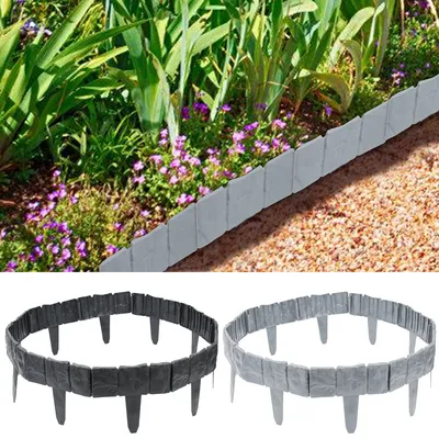 Produktbild von Jiubiaz Rasenkante Stein Beeteinfassung Beetbegrenzung PP-Rasenkanten rasenkante kunststoff für Garten,Wiese 10-teilige/2,5M Anthrazit