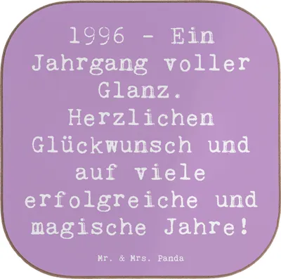 Produktbild von Mr. & Mrs. Panda Tassenuntersetzer Spruch 1996 Geburtstag - Lavendeltraum - Geschenk, liebevoll handgefertigt, Tischuntersetzer, besondere Anlässe, Coaster, Geburtsjahr