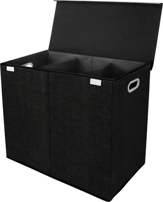 Produktbild von Zonovi Wäschekorb 3 Fächer mit Deckel - Wäschesammler - Faltbar - Wäschesortierer - Doppelter Wäschekorb - Kleiderorganizer - Schwarz - 110 Liter