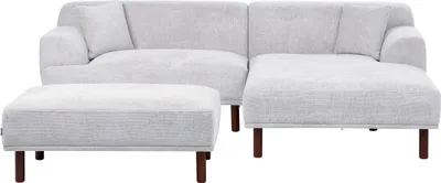 Zdjęcie produktu dla BELIANI Sofa narożna z otomaną lewostronna jasnoszara tapicerka wodoodporna puf na nóżkach narożnik 4-osobowy