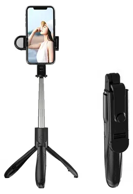 Produktbild von Techsuit – Selfie-Stick (S01-S) Selfie-Stick mit kompaktem Stativ, Bluetooth-Fernbedienung, LED-Licht, faltbar, 70 cm – schwarz