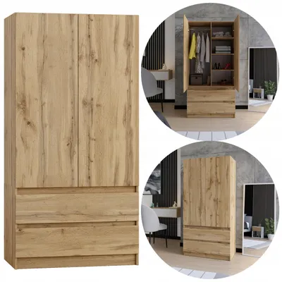 Produktbild von Schrank Eiche Wotan – 90 cm breit – 180 cm hoch – 2 Schubladen – moderner Kleiderschrank
