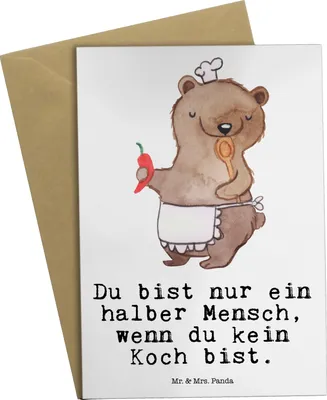 Produktbild von Mr. & Mrs. Panda Grußkarte Koch Herz - Weiß - Geschenk, Chefkoch, Spruch, weihnachtskarten, dankeskarten, Restaurant, osterkarten, einladungskarten, hochzeitskarten