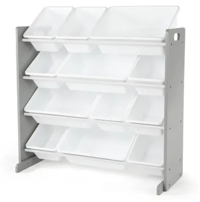Spielzeug-Organizer mit 12 Boxen, Grau/Weiß, 86x39x80 cm