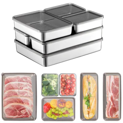 Produktbild von Edelstahl luftdichte Aufbewahrungsboxen für Fleischwaren für den Kühlschrank (6 Stück)