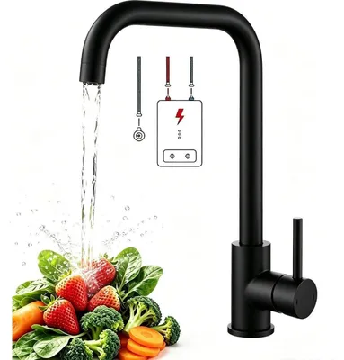 Obrázek produktu pro Kuchyňská baterie s nízkým tlakem, otočná o 360°, černá, nerezová ocel