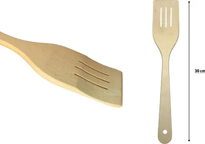 Produktbild von 3x PINI Pfannenwender mit Schlitzen 30cm aus Buchenholz Holzschaber Bratenwender Pfannenheber