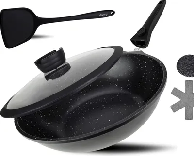 Image de Poêle wok 30 cm avec couvercle - induction - revêtement anti-adhésif - 1 pièce