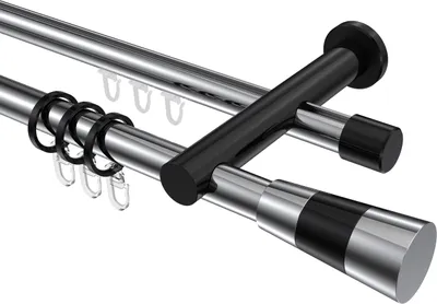 Produktbild von Interdeco Rundrohr-Innenlaufstange / Gardinenstange (Kombination) Chrom / Schwarz, Typ Platon Tanara (Konus Bicolor), 20 mm Ø 2-läufig, 180 cm