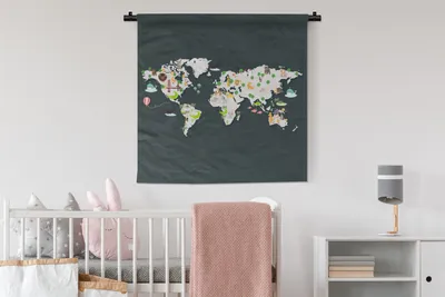 Produktbild von MuchoWow® Wandteppich Wandbehang Weltkarte Kinder - Illustrationen - Farben 90x90 cm Tapisserie Dekoration Wandtuch - Wandaufhänger